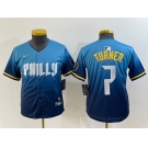 Youth Philadelphia Phillies #7 Trea Turner Blue 2024 City Connect Limited Stitched Jersey