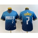 Youth Philadelphia Phillies #7 Trea Turner Number Blue 2024 City Connect Limited Stitched Jerseys