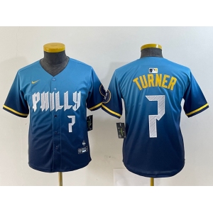 Youth Philadelphia Phillies #7 Trea Turner Number Blue 2024 City Connect Limited Stitched Jerseys