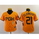 Youth Pittsburgh Pirates #21 Roberto Clemente Yellow 2023 City Connect Stitched Jersey1