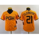 Youth Pittsburgh Pirates #21 Roberto Clemente Yellow 2023 City Connect Stitched Jersey