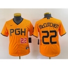 Youth Pittsburgh Pirates #22 Andrew McCutchen Number Yellow 2023 City Connect Stitched Jersey