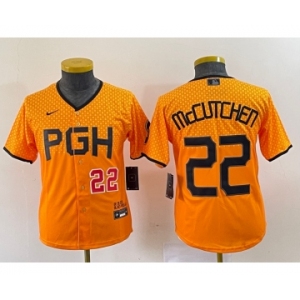 Youth Pittsburgh Pirates #22 Andrew McCutchen Number Yellow 2023 City Connect Stitched Jersey