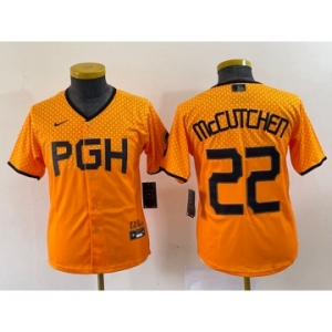 Youth Pittsburgh Pirates #22 Andrew McCutchen Yellow 2023 City Connect Stitched Jersey1