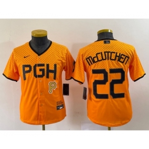 Youth Pittsburgh Pirates #22 Andrew McCutchen Yellow 2023 City Connect Stitched Jersey