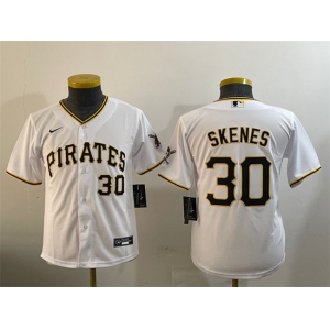 Youth Pittsburgh Pirates #30 Paul Skenes White With Patch Cool Base Stitched Baseball Jersey