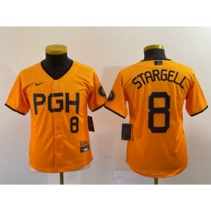 Youth Pittsburgh Pirates #8 Willie Stargell Number Yellow 2023 City Connect Stitched Jersey2