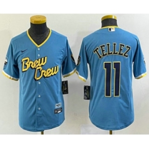 Youth Milwaukee Brewers #11 Rowdy Tellez Blue 2022 City Connect Cool Base Stitched Jersey