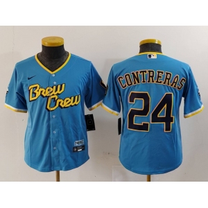 Youth Milwaukee Brewers #24 William Contreras Blue 2022 City Connect Cool Base Stitched Jersey