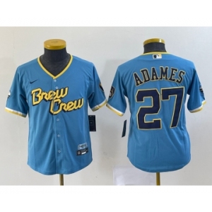 Youth Milwaukee Brewers #27 Willy Adames Blue 2022 City Connect Cool Base Stitched Jersey