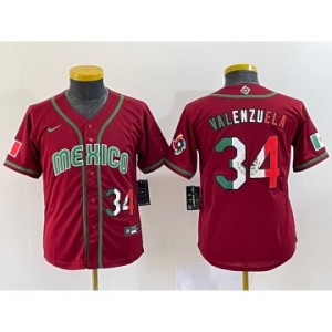 Youth Mexico Baseball #34 Fernando Valenzuela 2023 Red World Classic Stitched Jersey 2