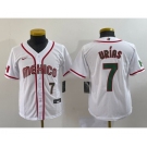 Youth Mexico Baseball #7 Julio Urias Number 2023 Red World Baseball Classic Stitched Jersey 3