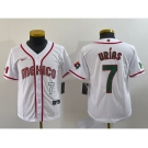 Youth Mexico Baseball #7 Julio Urias Number 2023 Red World Baseball Classic Stitched Jersey 4