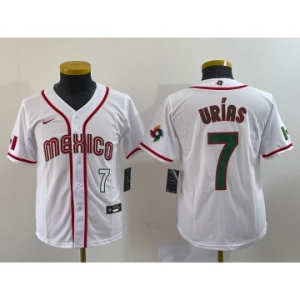 Youth Mexico Baseball #7 Julio Urias Number 2023 Red World Baseball Classic Stitched Jersey 4