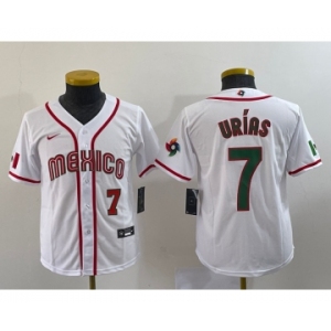 Youth Mexico Baseball #7 Julio Urias Number 2023 Red World Baseball Classic Stitched Jersey 5