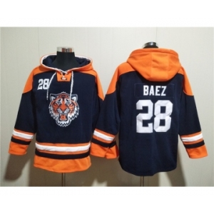 Men's Detroit Tigers #28 Javier Báez Navy Lace-Up Pullover Hoodie