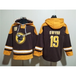 Men's San Diego Padres #19 Tony Gwynn Brown Gold Ageless Must-Have Lace-Up Pullover Hoodie