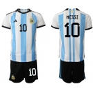 Men's Argentina #10 Lionel Messi White Blue Soccer Jersey Suit