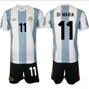 Men's Argentina #11 Angel Fabian Di María White Blue 2024-25 50th Anniversary Home Soccer Jersey Suit