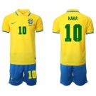 Men's Brazil #10 Kaká Yellow Home Soccer Jersey Suit