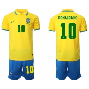 Men's Brazil #10 Ronaldinho Yellow Home Soccer Jersey Suit