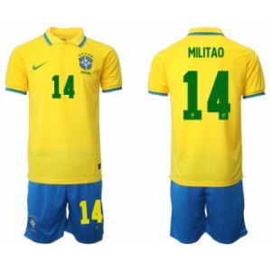 Men's Brazil #14 Militao Yellow Home Soccer Jersey Suit