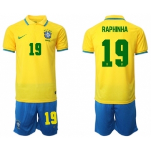 Men's Brazil #19 Raphinha Yellow Home Soccer Jersey Suit