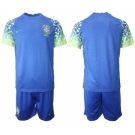 Men's Brazil Blank Blue Away Soccer Jersey Suit