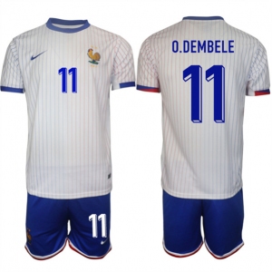 Men's France #11 Ousmane Dembele White 2024-25 Away Soccer Jersey Suit