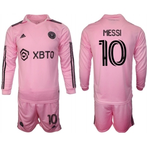 Men's Inter Miami CF #10 Lionel Messi 2023-24 Pink Home Soccer Jersey Suit