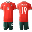 Men's Portugal Team #19 Nuno Mendes 2025 Red Home Soccer Jersey Suit