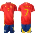 Men's Spain Team #7 álvaro Morata 2024-25 Red Home Soccer Jersey Suit