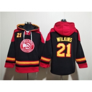 Men's Atlanta Hawks #21 Dominique Wilkins Black Red Lace-Up Pullover Hoodie