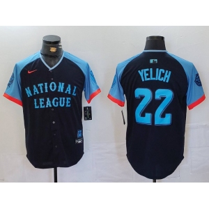 Men's Milwaukee Brewers #22 Christian Yelich Navy 2024 All Star Limited Stitched Jersey