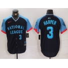 Men's Philadelphia Phillies #3 Bryce Harper Number Navy 2024 All Star Limited Stitched Jersey