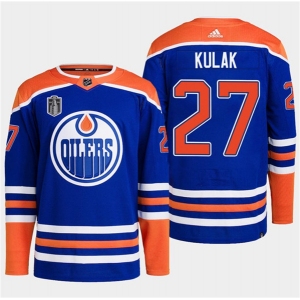 Men's Edmonton Oilers #27 Brett Kulak Royal 2024 Stanley Cup Final Patch Stitched Jersey