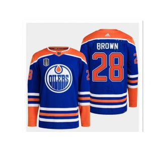 Men's Edmonton Oilers #28 Connor Brown Royal 2024 Stanley Cup Final Patch Stitched Jersey