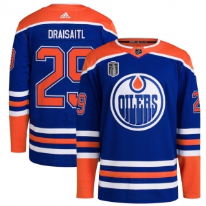 Men's Edmonton Oilers #29 Leon Draisaitl Royal 2024 Stanley Cup Final Patch Stitched Jersey