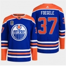 Men's Edmonton Oilers #37 Warren Foegele Royal 2024 Stanley Cup Final Patch Stitched Jersey