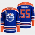 Men's Edmonton Oilers #55 Dylan Holloway Royal 2024 Stanley Cup Final Patch Stitched Jersey