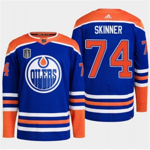 Men's Edmonton Oilers #74 Stuart Skinner Royal 2024 Stanley Cup Final Patch Stitched Jersey