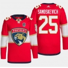 Men's Florida Panthers #25 Mackie Samoskevich Red 2024 Stanley Cup Final Patch Stitched Jersey