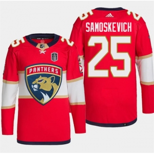 Men's Florida Panthers #25 Mackie Samoskevich Red 2024 Stanley Cup Final Patch Stitched Jersey