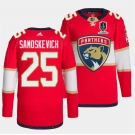 Men's Florida Panthers #25 Mackie Samoskevich Red Home 2024 Stanley Cup Champions Stitched Jersey