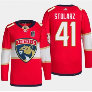 Men's Florida Panthers #41 Anthony Stolarz Red 2024 Stanley Cup Final Patch Stitched Jersey