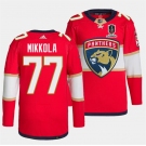 Men's Florida Panthers #77 Niko Mikkola Red Home 2024 Stanley Cup Champions Stitched Jersey