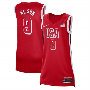 Women's USA Basketball #9 A'ja Wilson Red 2024 Swingman Stitched Jersey