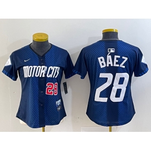 Women's Detroit Tigers #28 Javier Baez 2024 Navy City Connect Cool Base Limited Stitched Jerseys