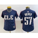 Youth Cleveland Guardians #57 Shane Bieber Navy 2024 City Connect Limited Stitched Jersey