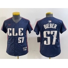 Youth Cleveland Guardians #57 Shane Bieber Number Navy 2024 City Connect Limited Stitched Jersey